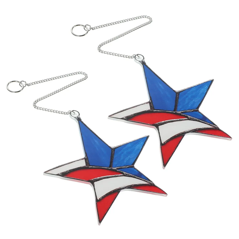 2Pcs Vibrant Acrylic Star Suncatchers Hanging Window Decor for Garden Balcony Bedroom Wall Shop Front Door 4Th of July Patriotic