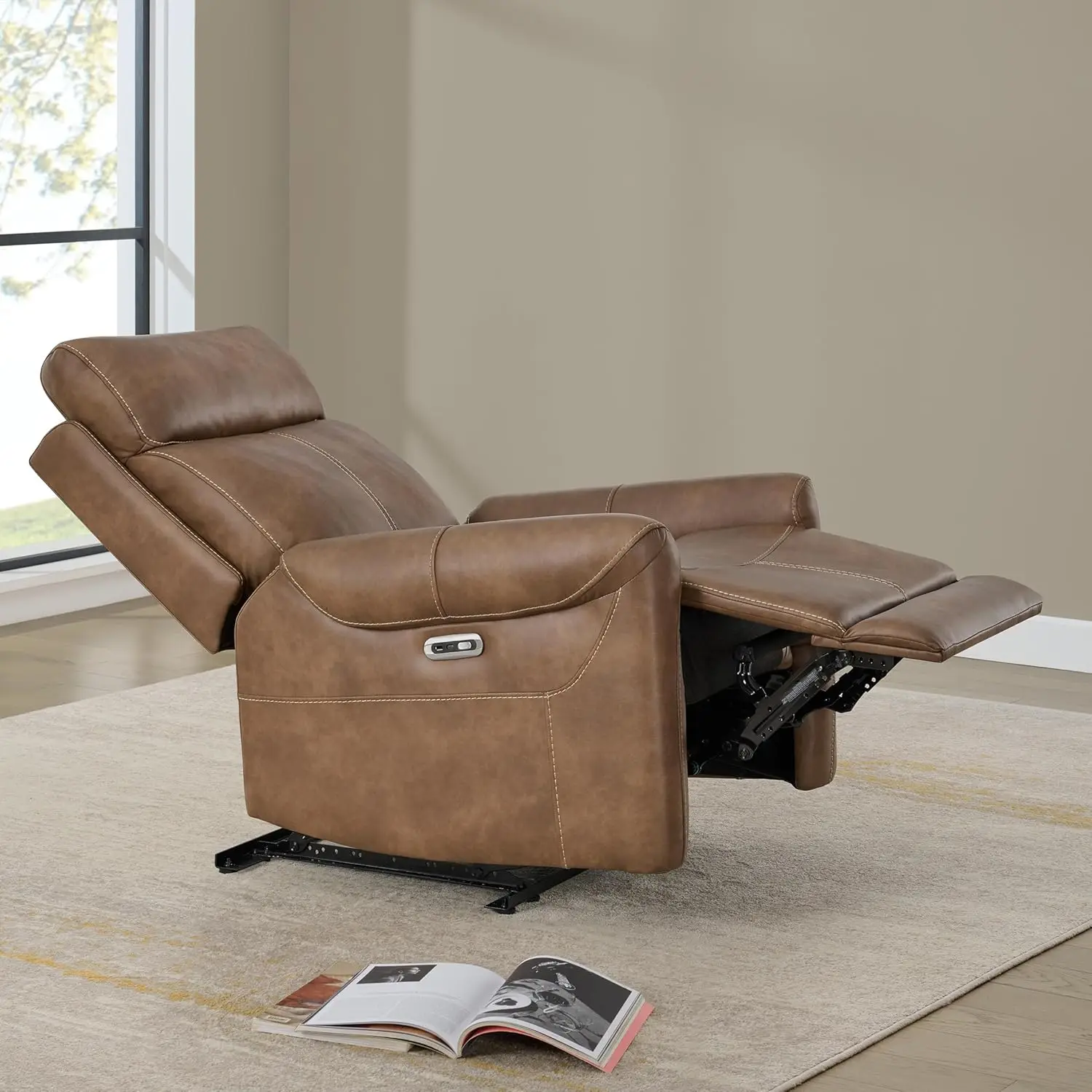 Electric Leather Recliner Chair Adult Wall Hugger USB Charging Ports Electric Power Reclining Sofa Living Room Home Theater Sofa