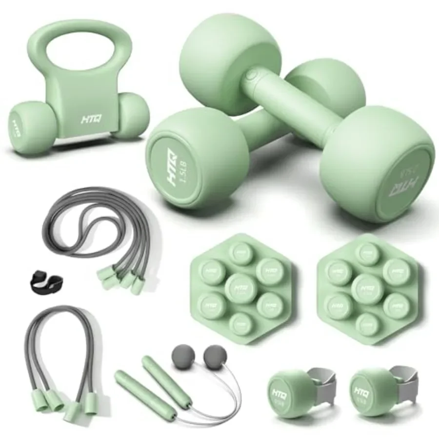 Home workout dumbbell set for women: adjustable 2-17 lbs total plate weight with kettlebell wrist weights resistance tube jump