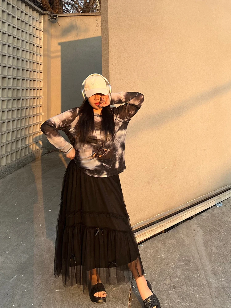 

Мягкая и нежная женская юбка больших размеров с большим воланами Fairy like Aosphere Пышная трикотажная длинная юбка трапециевидной формы длиной f