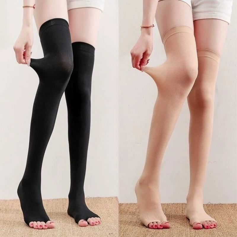 Damen Sexy Transparente Tabi-Strümpfe Offene Zehen Zehensocken Einfarbige Lange Nylon Elastische Schlanke Knieschutz Oberschenkelhohe Socken