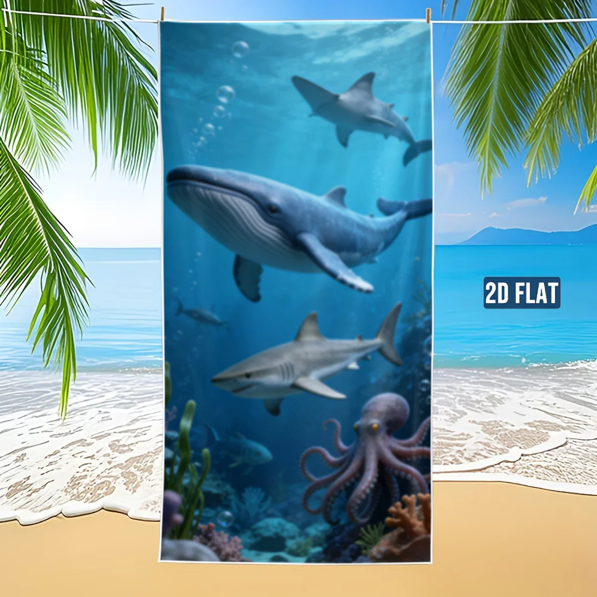 Marine Life Dolphin Shark Pattern Pool Mat Multi-Purpose Beach Towel For Seaside Pool Bathroom Camping Yoga Fitness