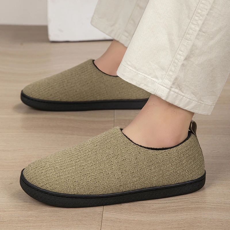 Couples Soft Flat Sole Slippers Closed Warm Cotton Plush Lining Casual Indoor House Shoes for Men Women Bedroom Cotton Slippers