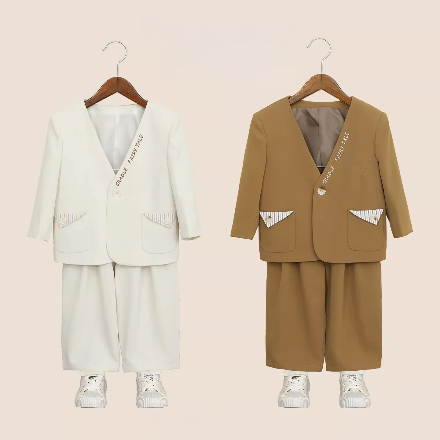Children's Preppy Style Suit Set Gentleman Boys Formal Wedding Dress Spring Autumn Stylish Baby Daily Wear