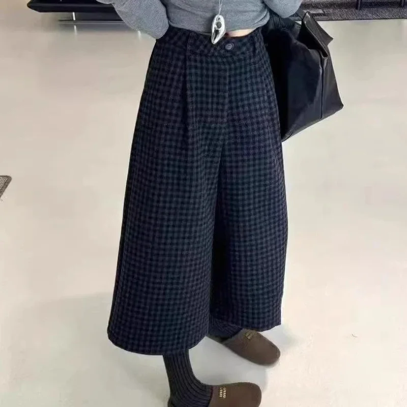 

Nine Points Fleece Lined Wool Blend Wide Leg Pants For Women Autumn Winter New High Waist Slim Versatile Straight Leg Pants