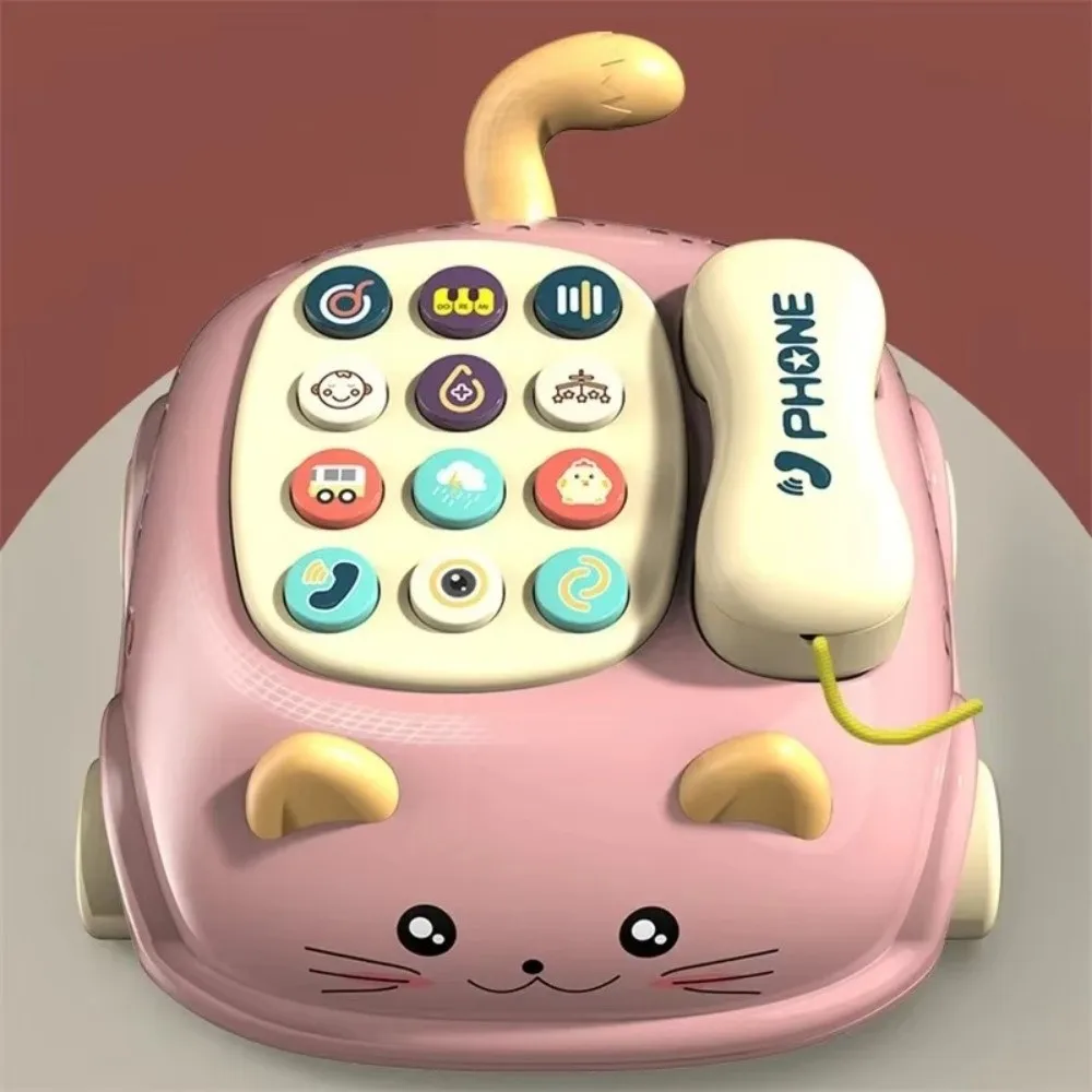 3-in-1 Telephone Built-in Music Light Cat Bus Shaped Montessori Learning Bilingual Function Piano Sound Effect Early Education