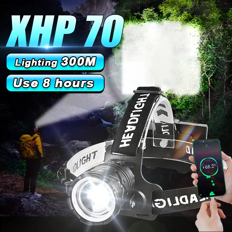 2025 The Most Powerful LED Headlamp White Light Camping Headlight Zoomable 3*18650 USB Rechargeable Portable Head Lantern