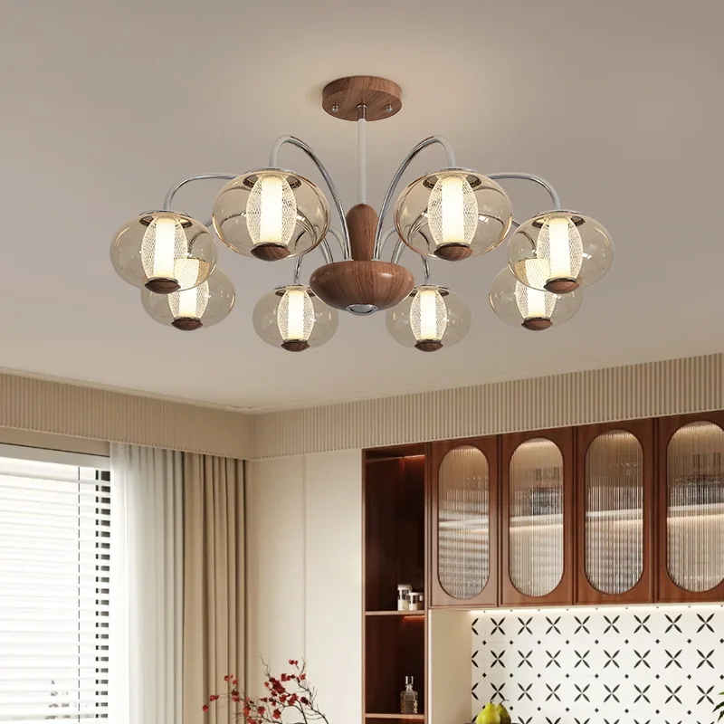 

French medieval living room chandelier American retro creative dining room light study light walnut bedroom room light