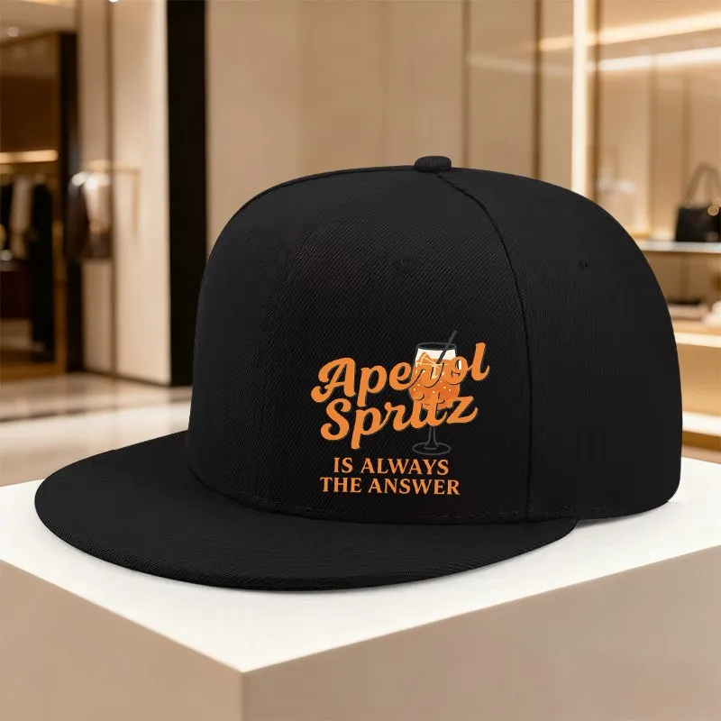 Aperol Spritz Always The Answer Black Flat Brim Cap Adjustable Summer Casual Baseball Hat