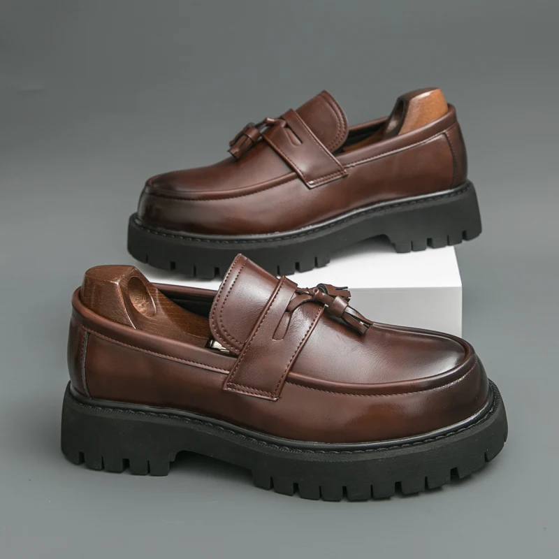 Size 39 - 48 Business-style Men High-top Loafers European American Casual Comfortable Wear-resistant Fashionable Leather Shoes