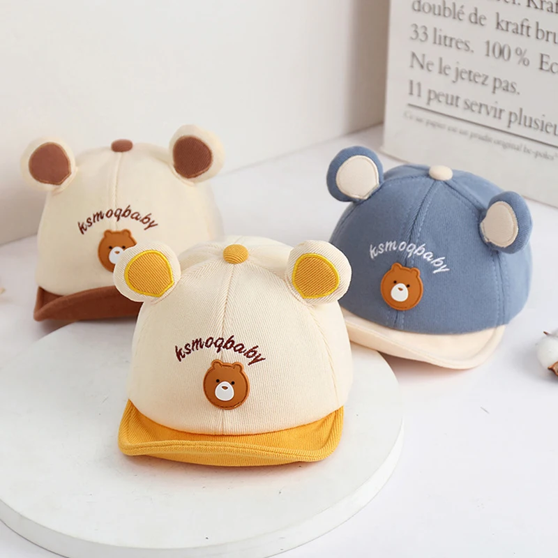 Cute Baby Hat With Ears Cartoon Bear Infant Boys Girls Baseball Cap Summer Autumn Casual Kids Sun Hats