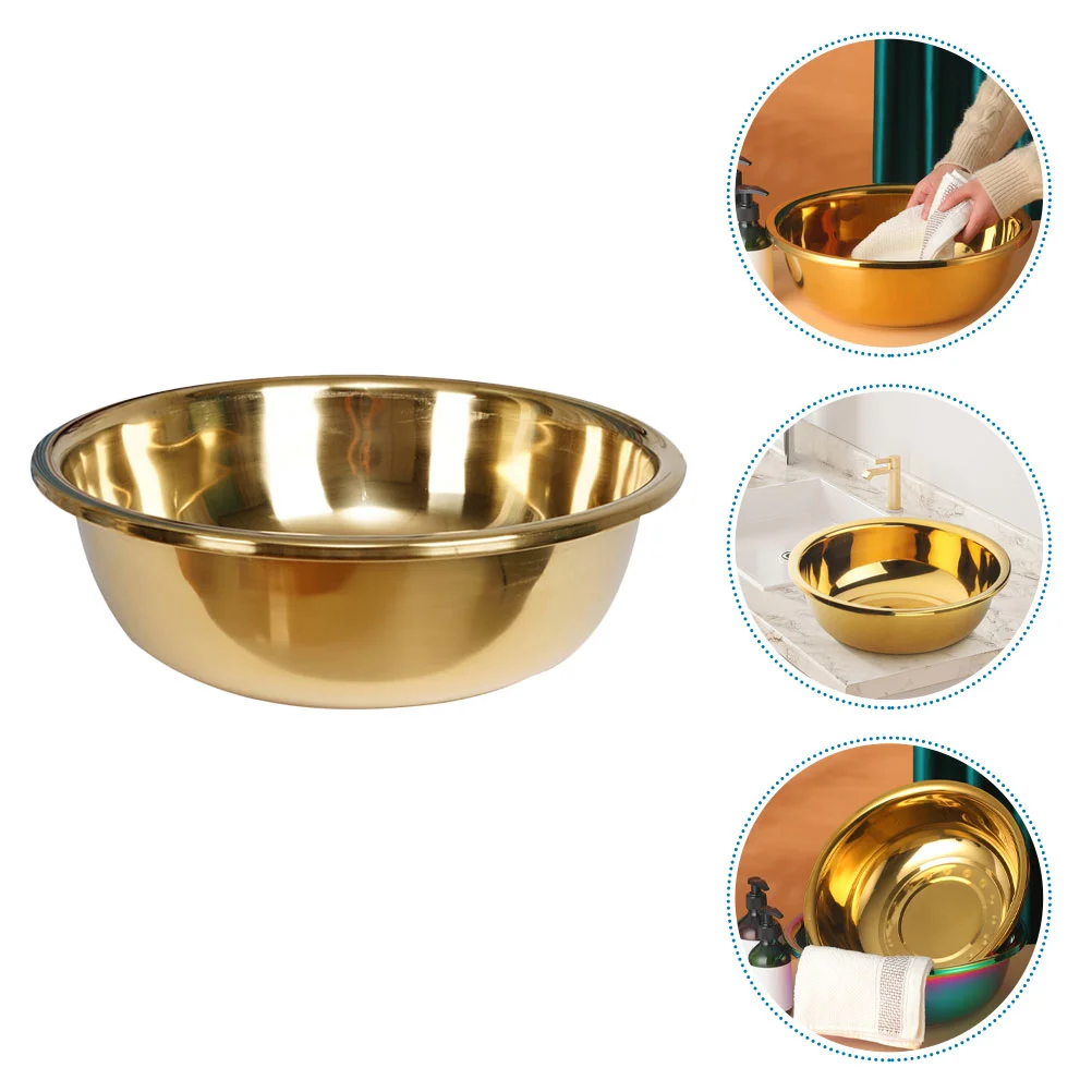 Stainless Steel Basin Thickened Kitchen Bath Household Vegetable Wash (gold) Flat Bottom Mixing Bowl Bowls for Large