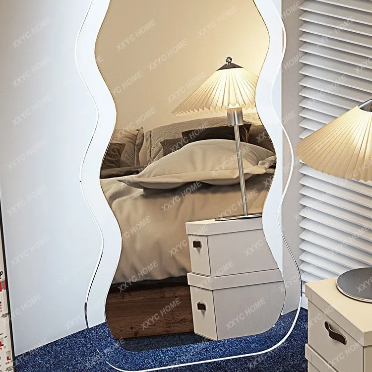A  Acrylic floor fitting mirror full body household wave Internet celebrity special-shaped mirror