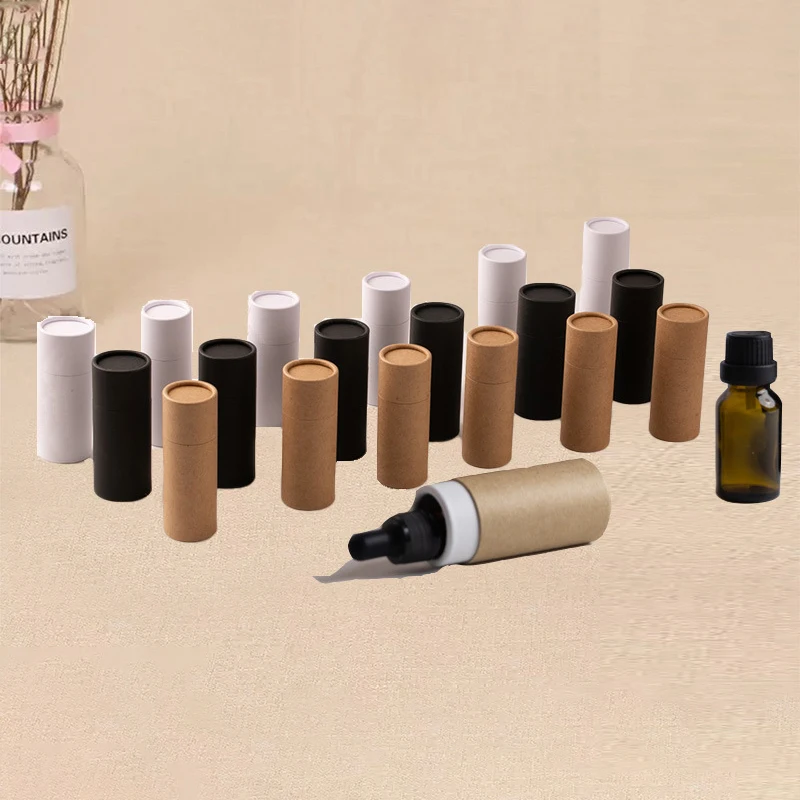 1Pcs Empty Thick Round Cowhide Empty Paper Tube Essential Oil Roller Bottle Packaging Box For Oil Perfume Container