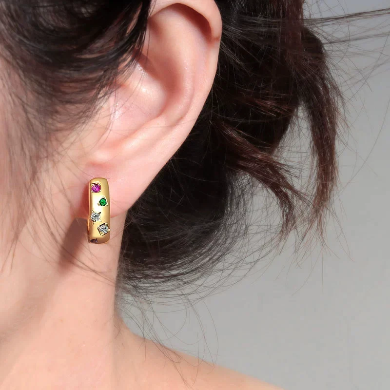 

Ins style Colorful Zircon Earrings Light Luxury U-shaped Ear Buckles Temperament Fashion Star Earring For Women KOFSAC