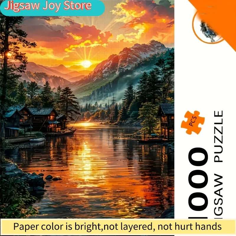 Puzzle Suitable for - Scenic Lake with Sunset Mural, , Paper Board Material, DIY Relaxing Challenge, Ideal Gift for Home Offi