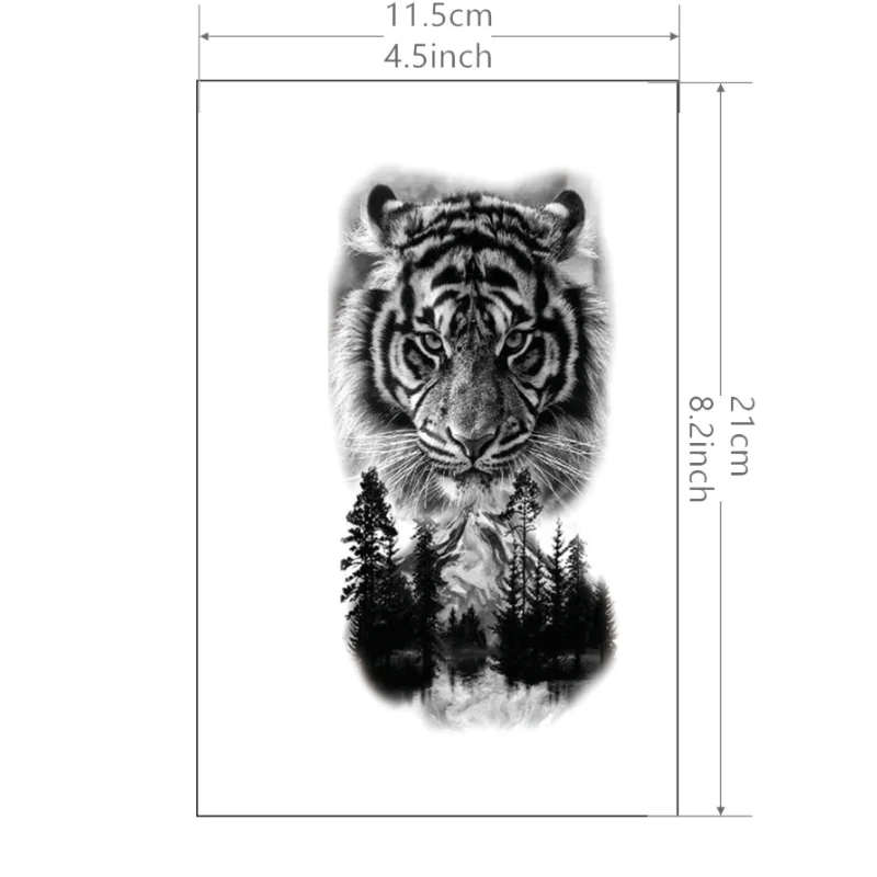 1 Sheets Big Size Body Art Temporary Tattoo Stickers For Women And Men,Black Realistic Style Forest Tiger Animal Pattern