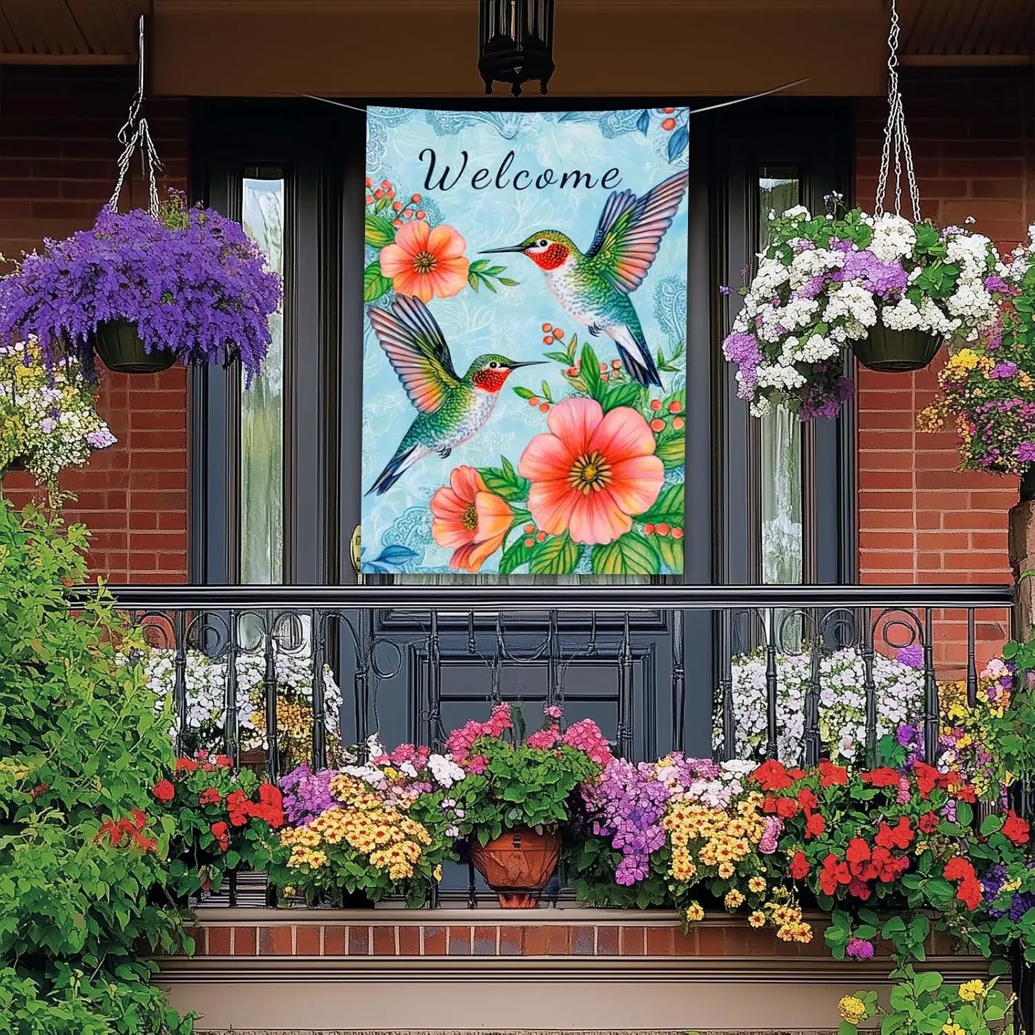 BlissYard Hummingbird Welcome House Flag 28 x 40 Inch, Floral Outdoor Decor for Front Yard Porch Lawn, Double Sided Spring S AAS