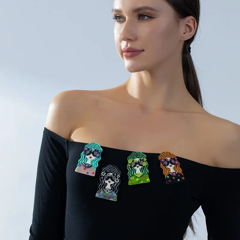 DIY accessories New niche acrylic beauty head brooch, women's cross-border ins style cartoon cute accessories, light luxury and