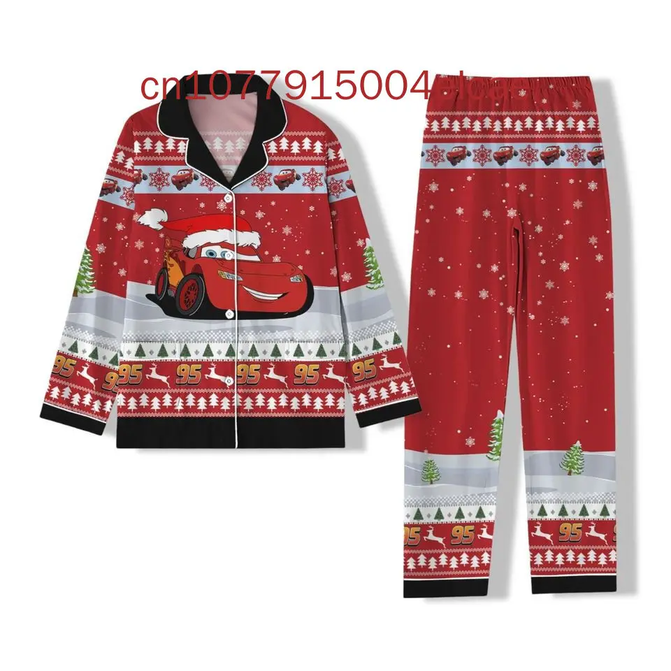 Disney Lightning McQueen Christmas Pajama Set Disney Casual Men\'s and Women\'s Long Sleeve Shirt Pajama Set