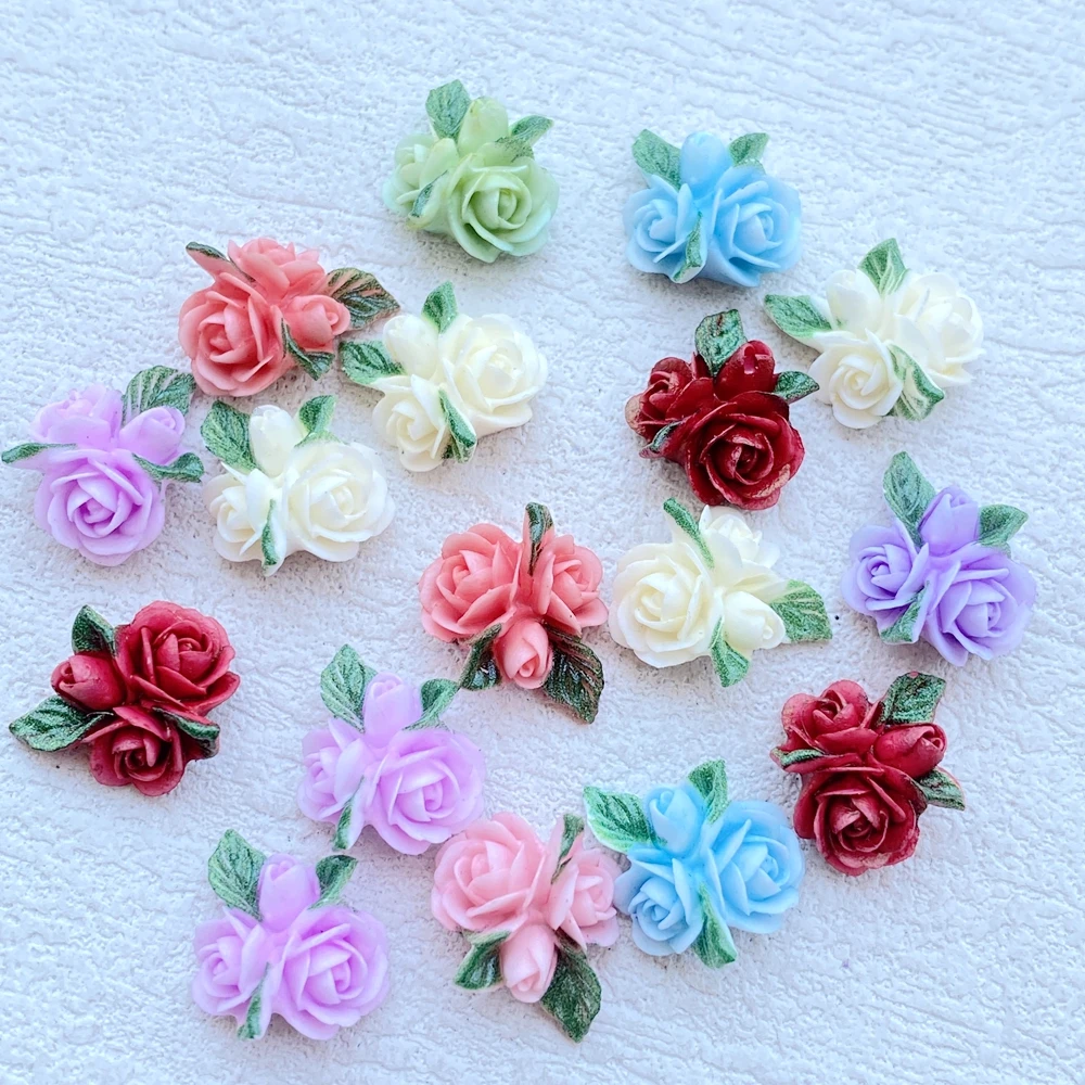 30 Stück Niedliche Mini 3D Farbige Rosen und Blätter Nagelkunst Harz Designer Charms DIY Dekorationen Schmuck – Detail 4