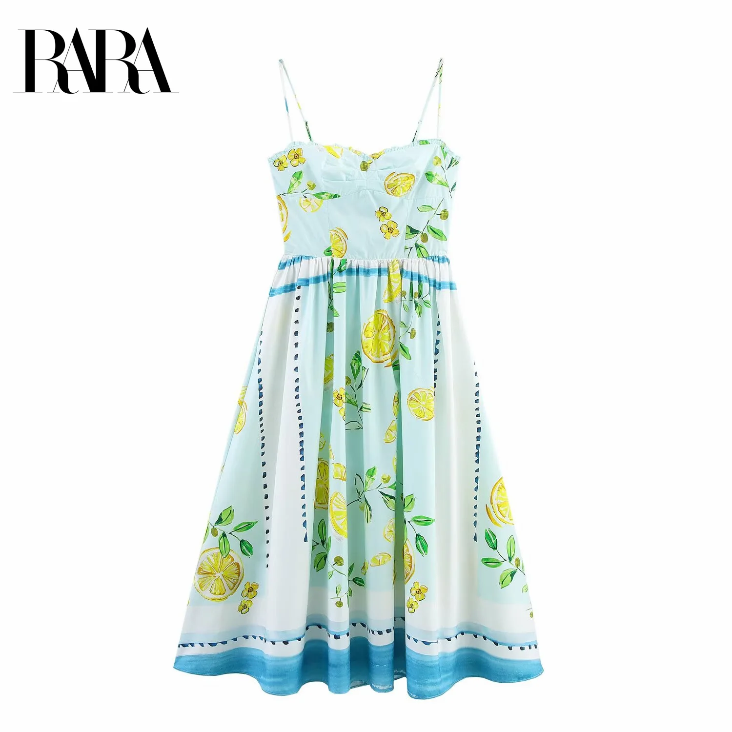 RARA2025, novedad de verano, vestido informal a la moda con estampado de limón y pajarita de popelina con tirantes y espalda descubierta para mujer