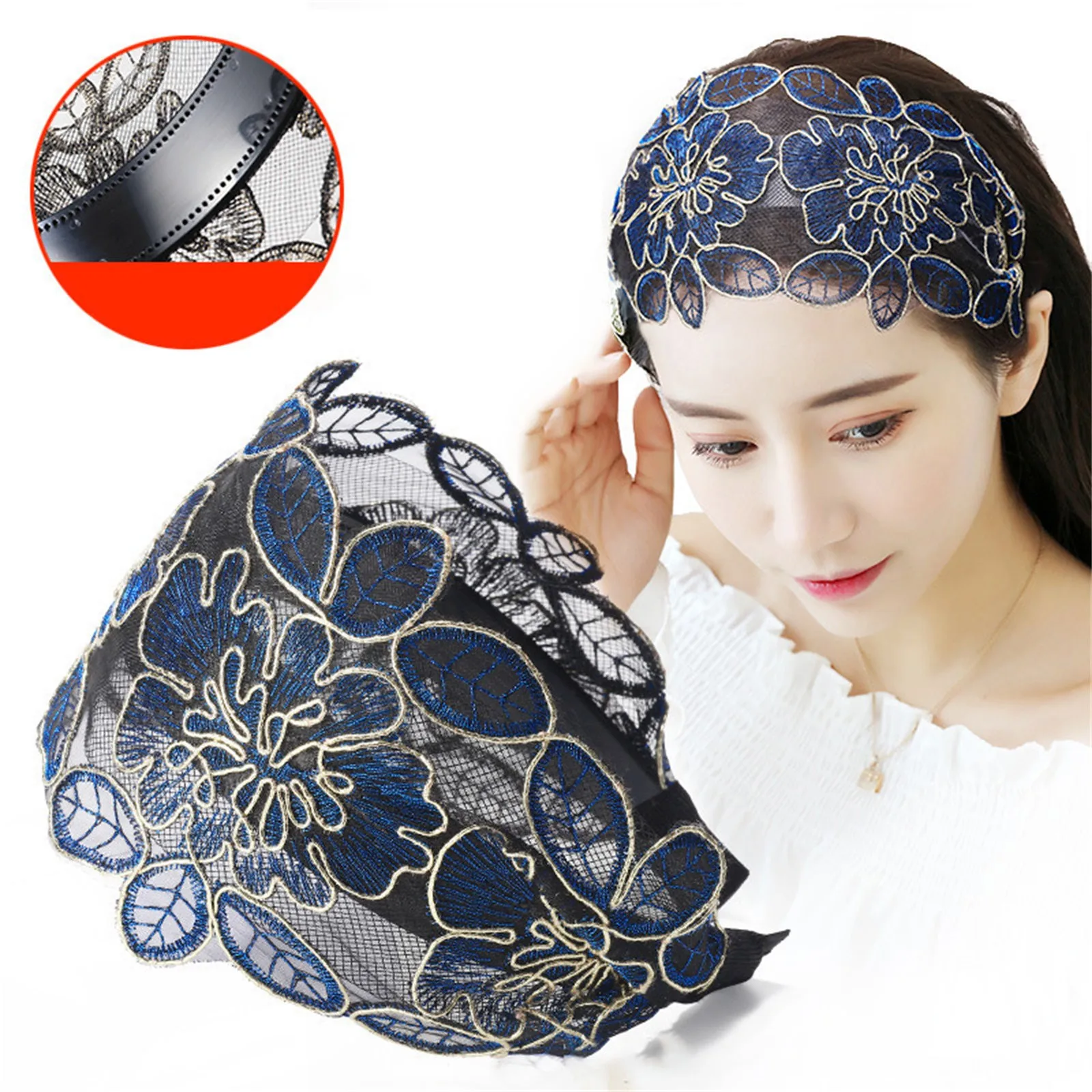 Women's Wide Edge Lace Face Small Hair Clip Hair Accessories Ethnic Adult Headbands Headband Male Hairband with Knot