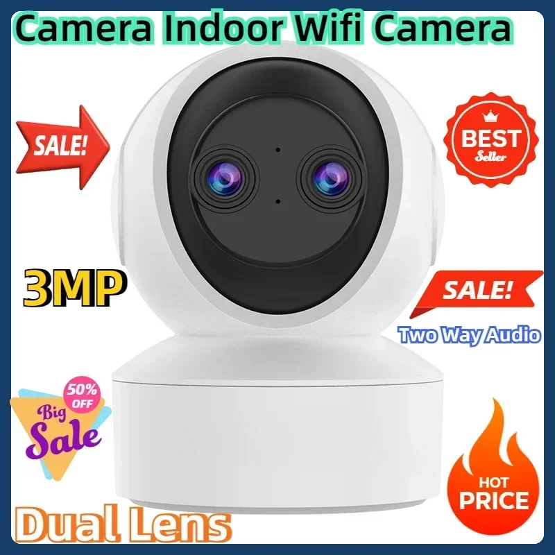 

Camera Indoor Wifi Camera Security Video SurveillanceWireless Baby Monitor Auto Tracking Two Way Audio 3MP Dual Lens