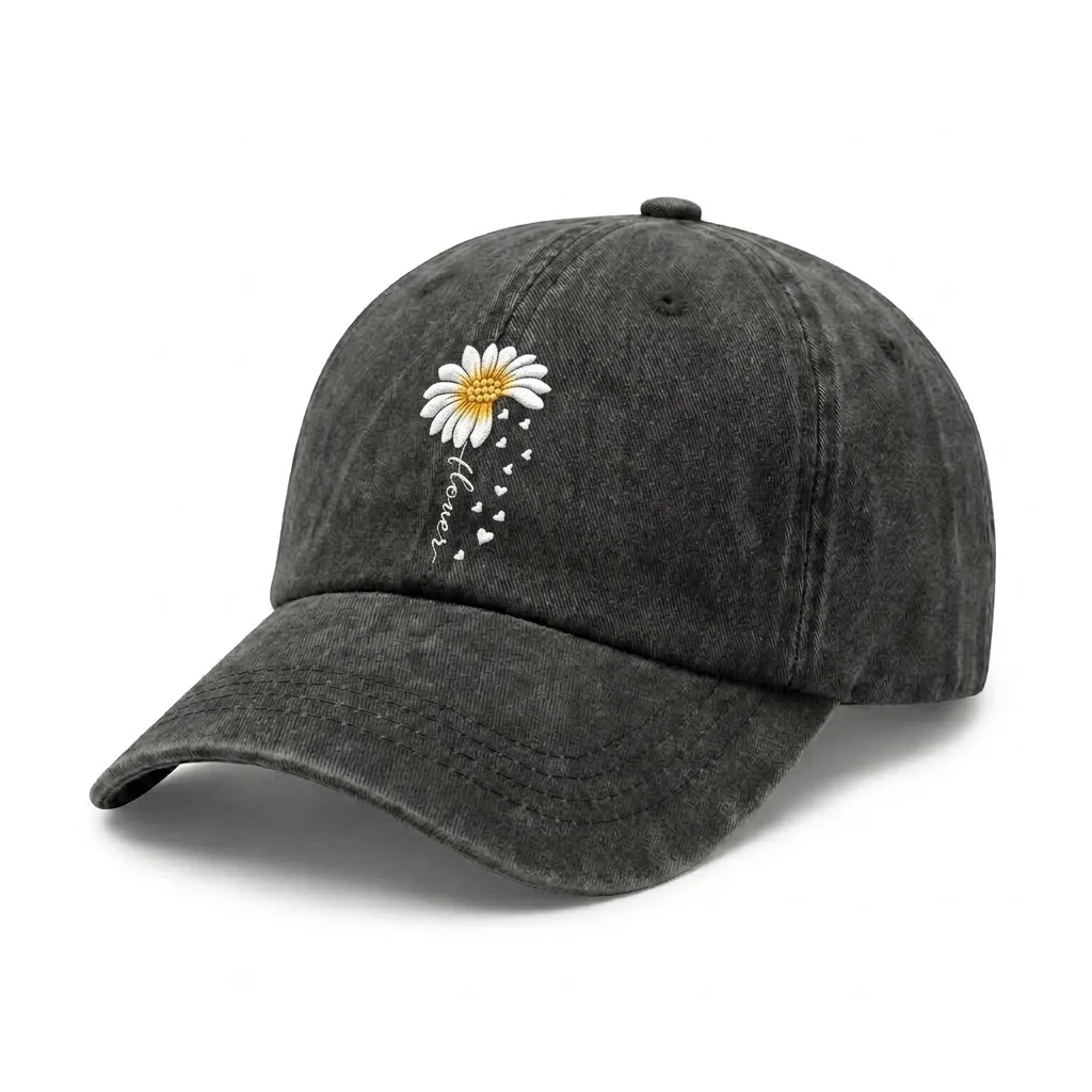 Adjustable Unisex Daisy Flower Graphic Baseball Cap, Vintage Washed Dad Hat, Cute Floral Aesthetic Gift for Women