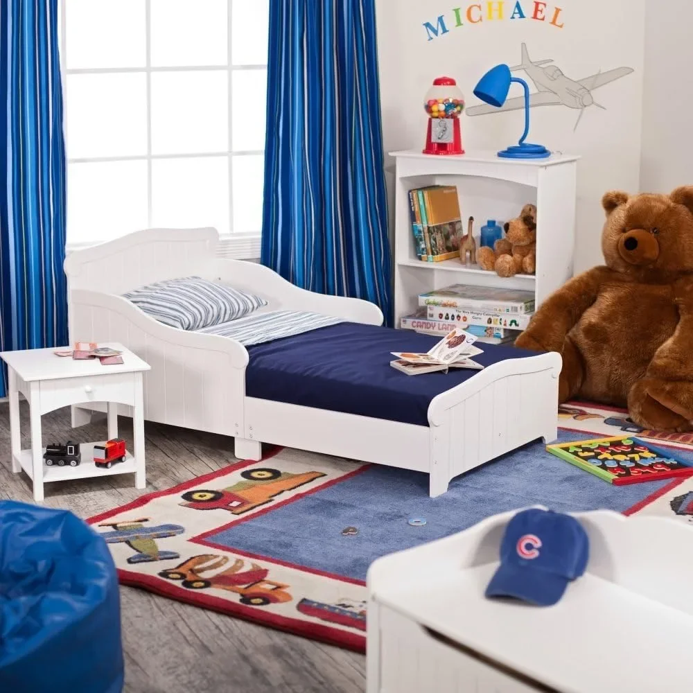 Letto per bambini in legno con dettagli delicati e sponde laterali alte-letti per bambini bianchi regalo per età 15 Mo +