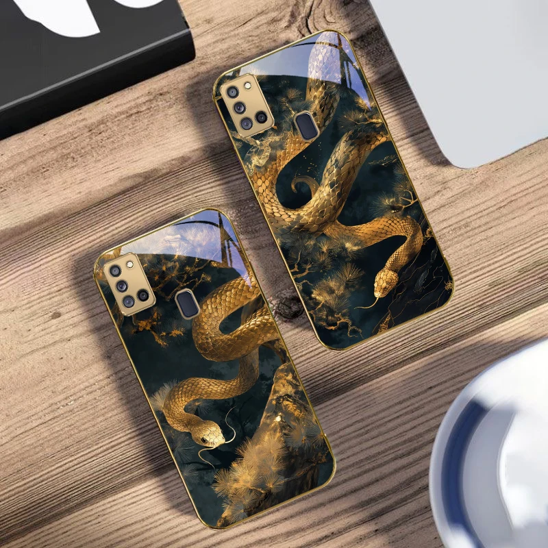

Golden Blue-scaled Snake For Samsung A 31 32 A33 A34 35 14 A15 13 16 25 26 50 52 53 54 55 56 70 71 72 73 Golden glass phone case