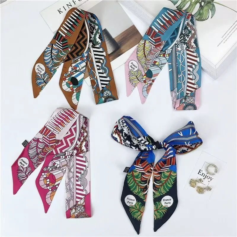 French Style Double Sided Scarf Four Seasons Gift for Women Versatile Hair Band Handbag Handle Ribbon Decoration Long Strip