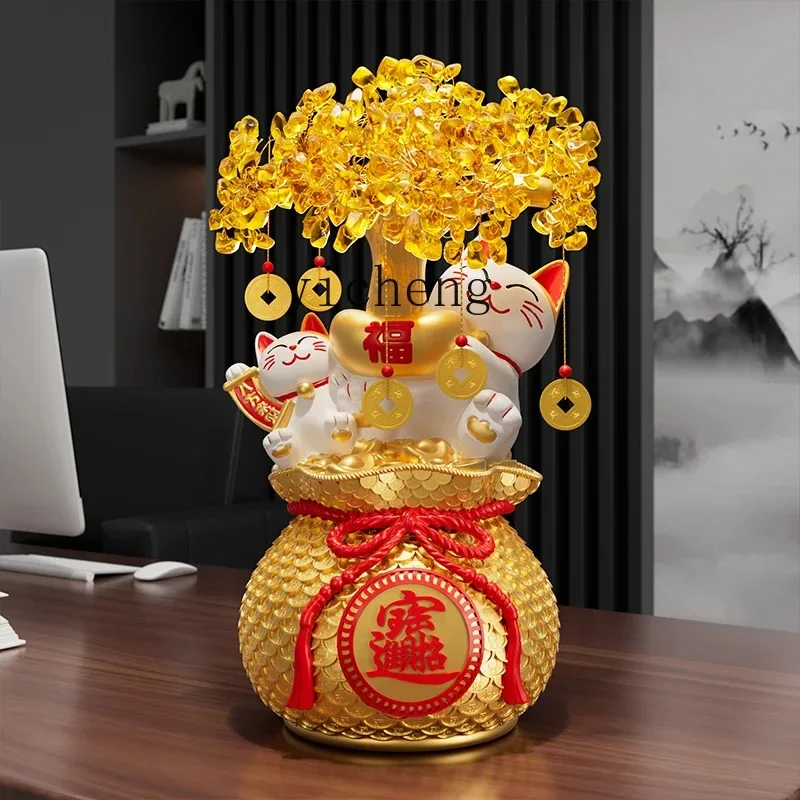 D20 Fortune Tree Lucky Cat Ornament Cashier Front Desk Bar Shop Fortune Cat Ornament
