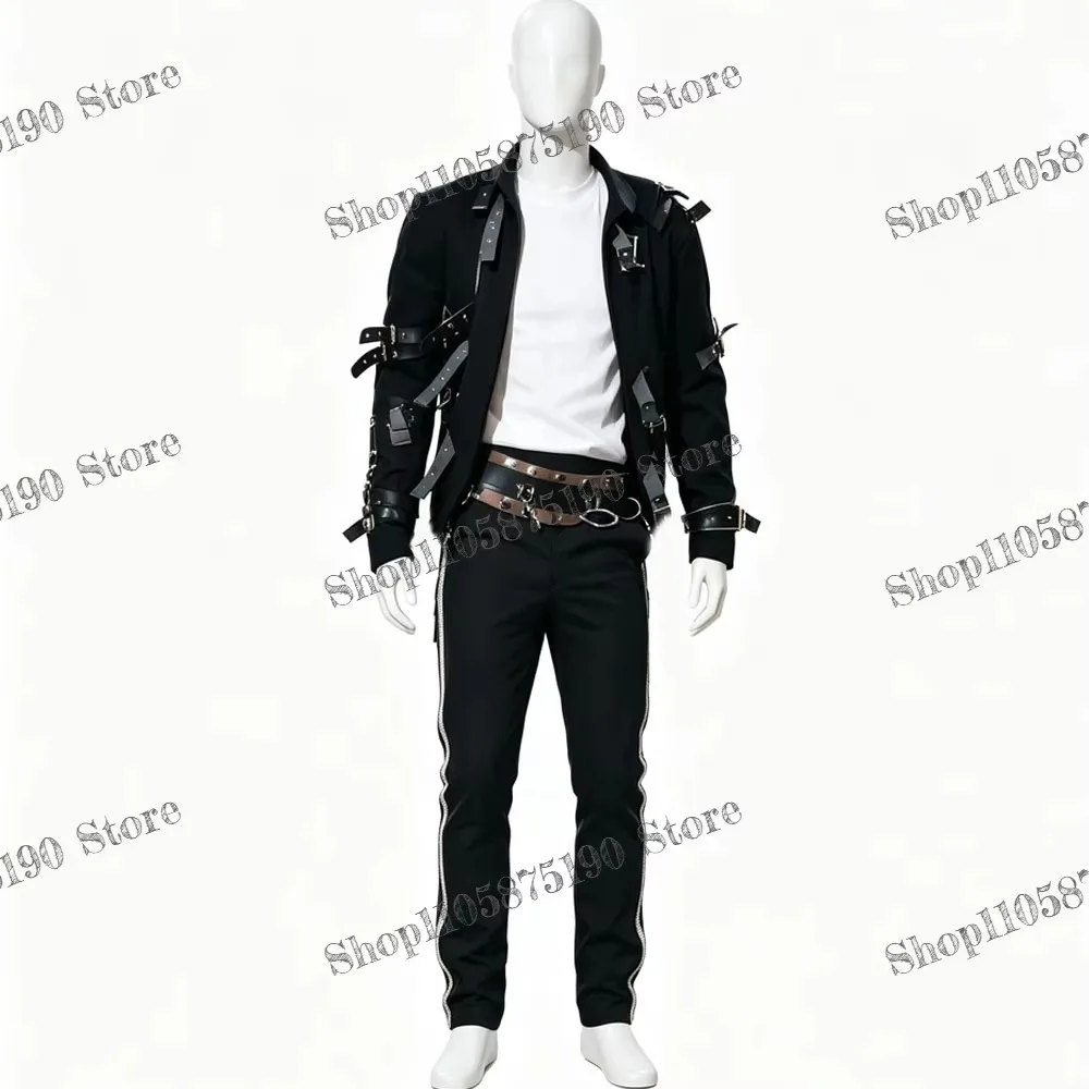 Michael Jackson Cosplay Costume Bad World Tour Punk Performance Jacket Pants Tops Accessories Full Set Stars Impersonator Outfit view 5