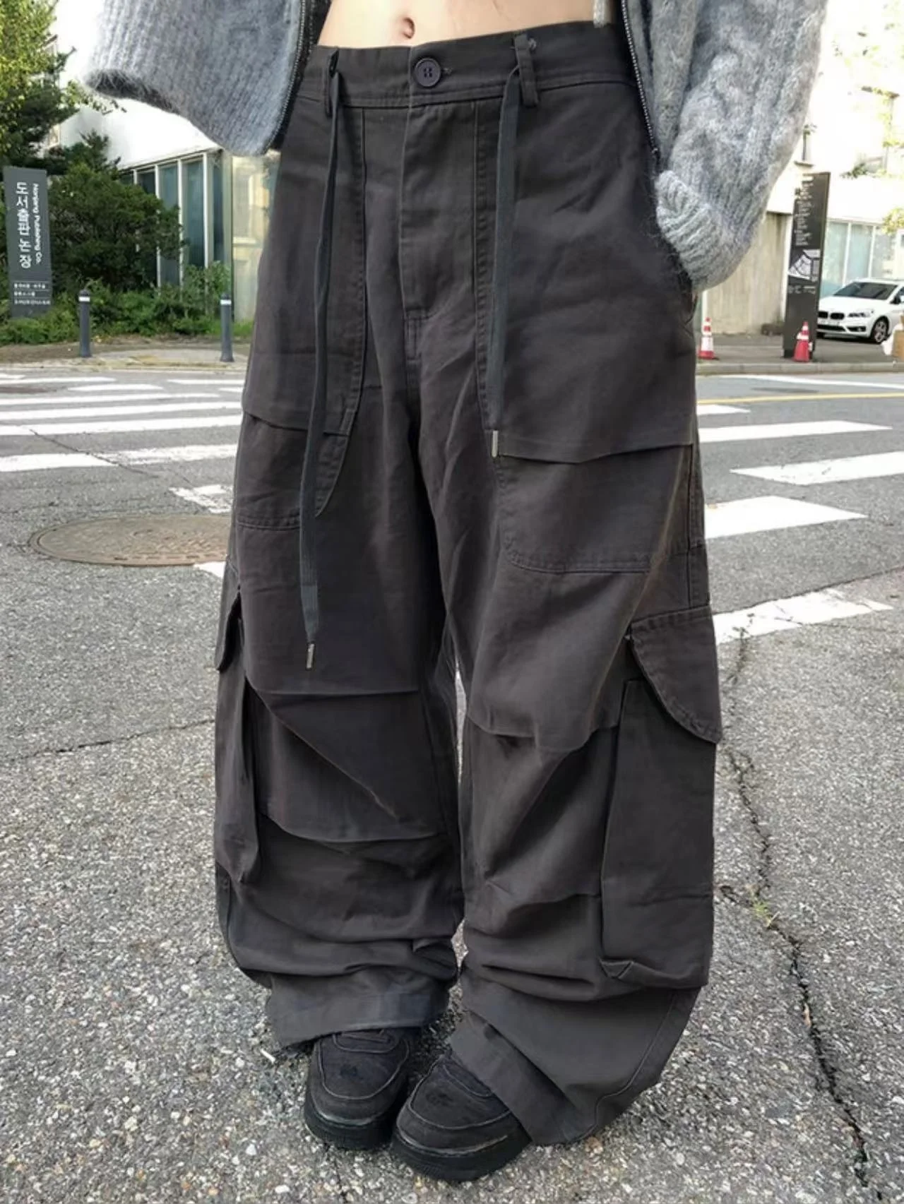 

Retro Korean Sle High Waist Wide Leg Pants Dstring Pleated ket Casual Trousers Versatile Autumn Winter Faion Ladies