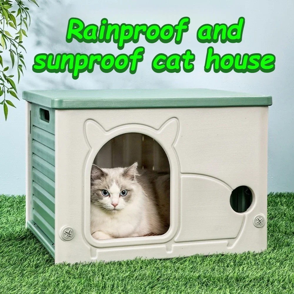 Cat Houses Outdoor Rainproof and Sunproof Cat Kennel Semi-enclosed Design Cats Beds and Furniture Large Space