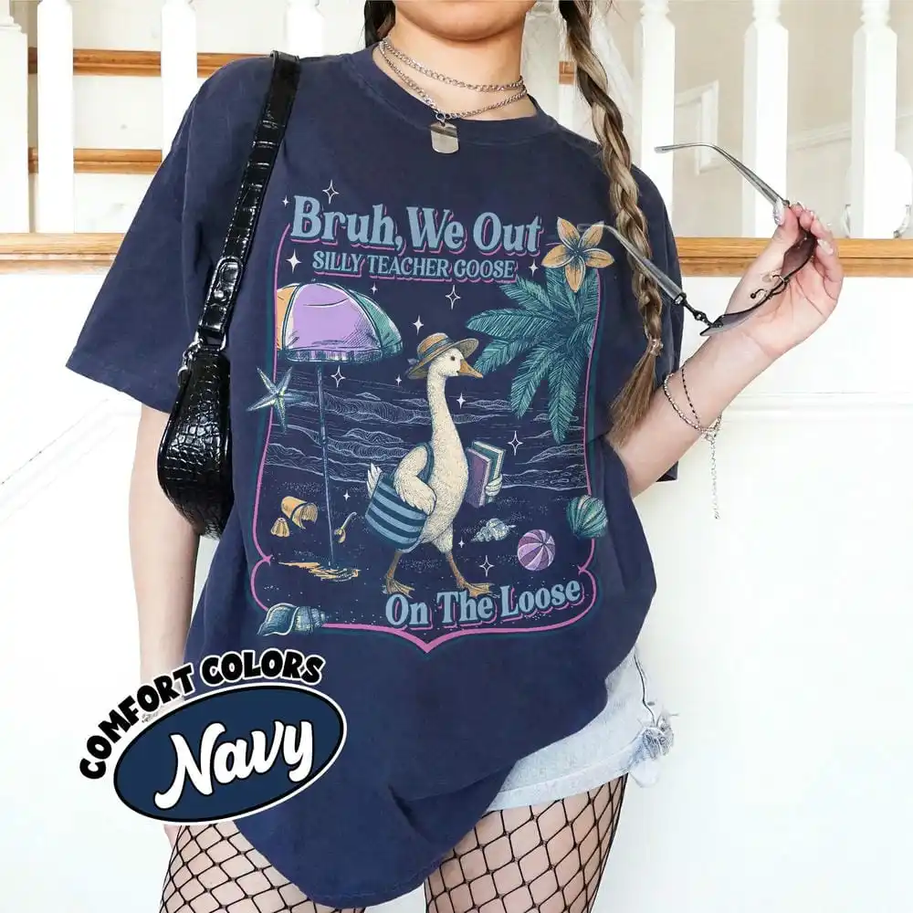 تي شيرت نسائي كاجوال من Bruh We Out Teacher للجنسين هدية للمعلم الخيال أوزة مضحكة على ملابس الصيف الفضفاضة كتاب تي شيرت ملابس الشارع #3
