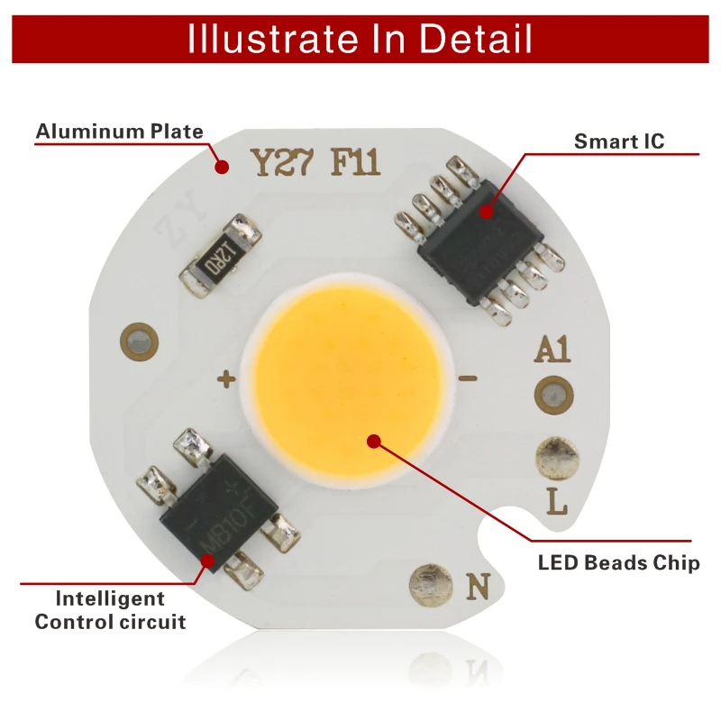 Puce COB LED 3W 5W 7W 10W 220V, 10 pièces/lot, IC intelligent, pas besoin de pilote, ampoule LED pour projecteur à large faisceau, éclairage à