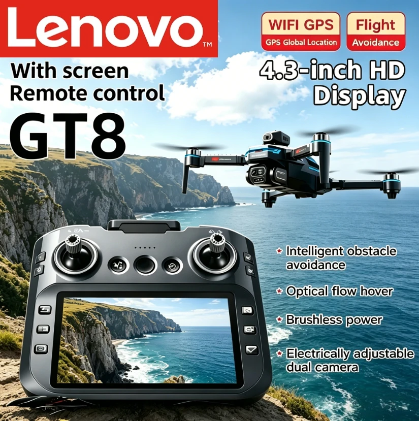 

Дрон Lenovo GT8 GPS с двумя 8K HD камерами, FPV, бесщеточным двигателем, оптическим позиционированием, складной радиоуправляемый квадрокоптер для аэрофотосъемки