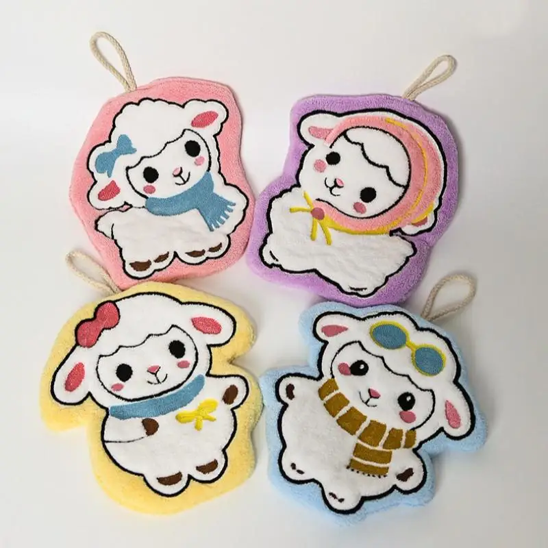 NEW Cartoon Sheep Soft Coral Fleece Hanging Hand Towel Non Shedding Skin Friendly For Kids Kitchen Bathroom