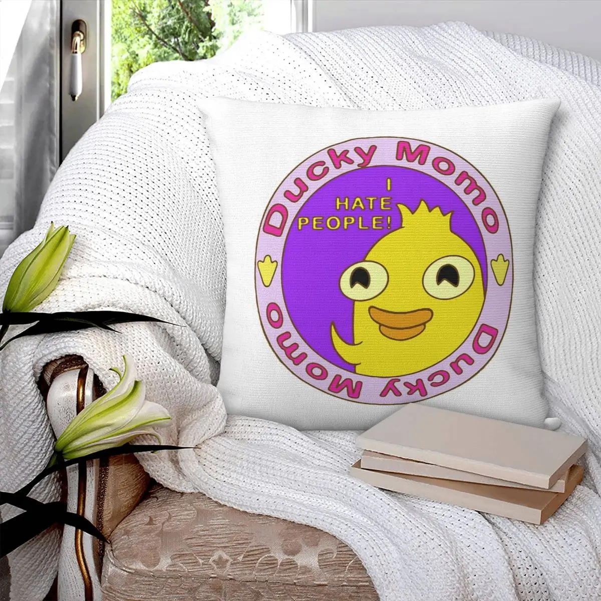 Ducky Momo I Hate People Square Pillowcase Pillow Cover Polyester Cushion Zip Decorative Comfort Throw Pillow for Home Car