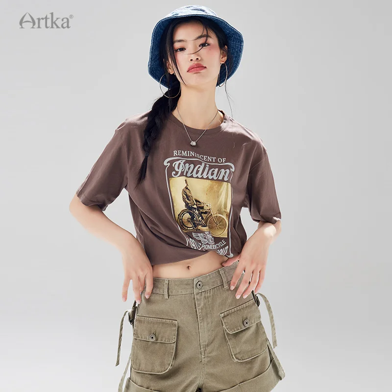 

ARTKA 2023 Summer New Women T-shirt American Vintage O-Neck Printed T-shirts Casual Loose Short Sleeve T-shirt Female TA92339X