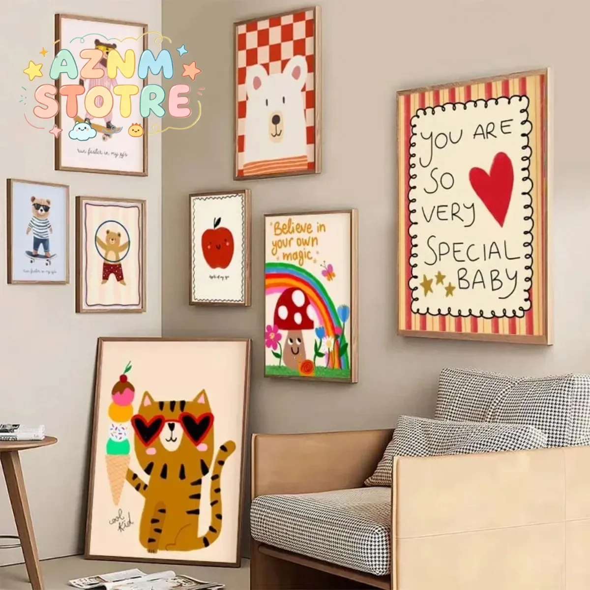 Verspielte Tier- und Blumen-Abstrakte Leinwanddrucke Poster Y2k Chic Moderne Lustige Kunstdrucke Wohnzimmer Kinderzimmer Heim-Dekor Kunstposter