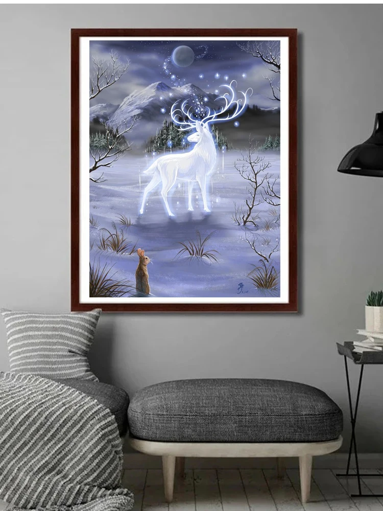 AB Milu กวาง 5D DIY เพชรจิตรกรรมชุด Elk เพชรโมเสคพระเจ้ากวางแฟนตาซีสัตว์เย็บปักถักร้อยตกแต่งบ้านของขวัญ