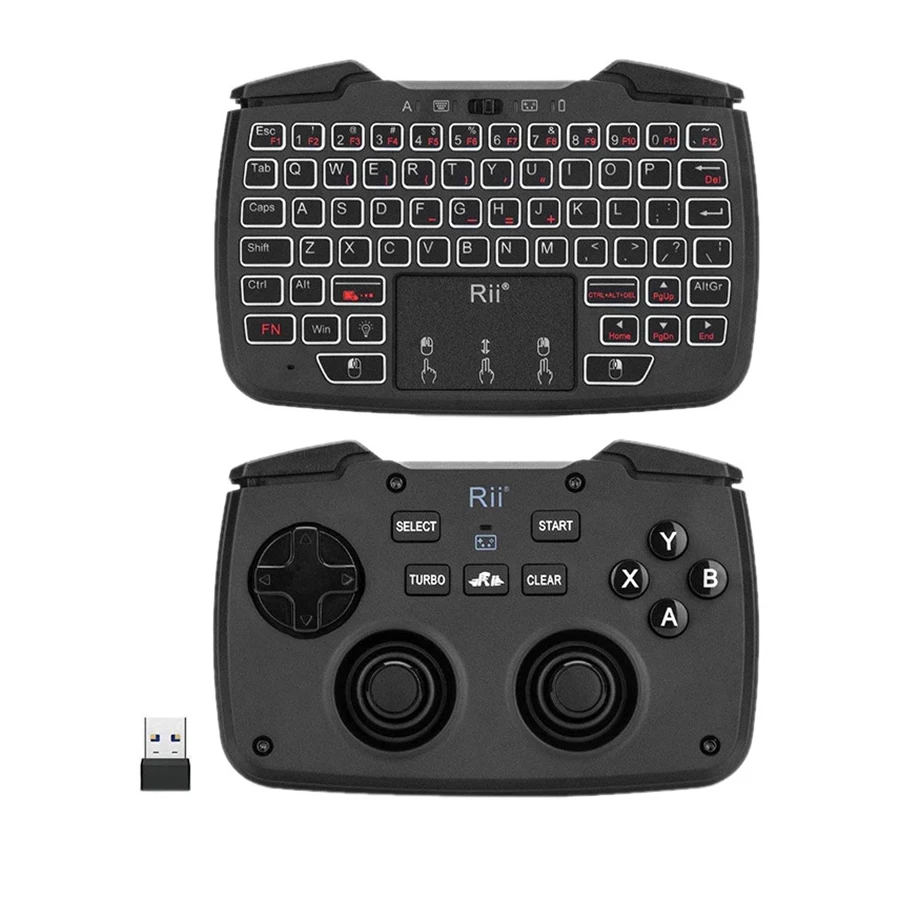 Rii RK707 2.4GHz Wireless Game Controller Keyboard with Touchpad White Backlit Turbo Vibration Function For Smart TV/PC