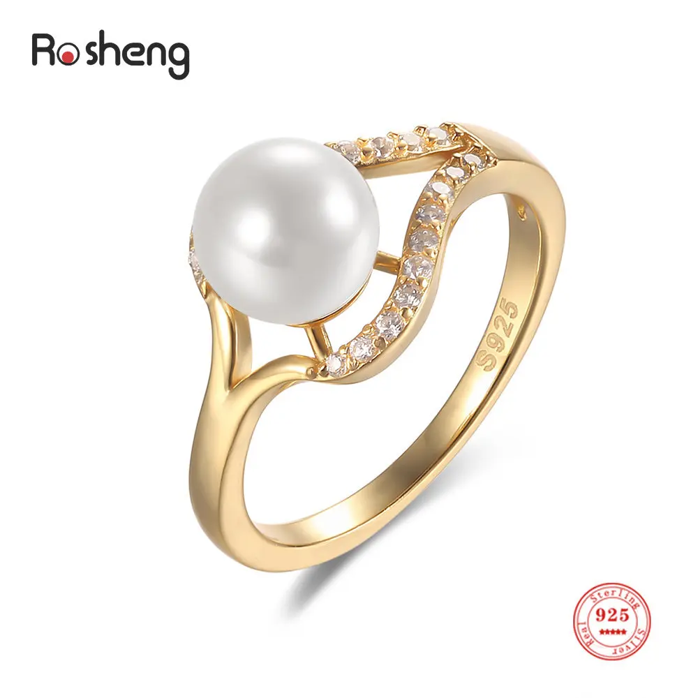 925 Sterling Silver Rings for Women 7mm Black White Pearls with AAA CZ Hollow Out Design Fine Jewelry 2022 Trend Wholesale