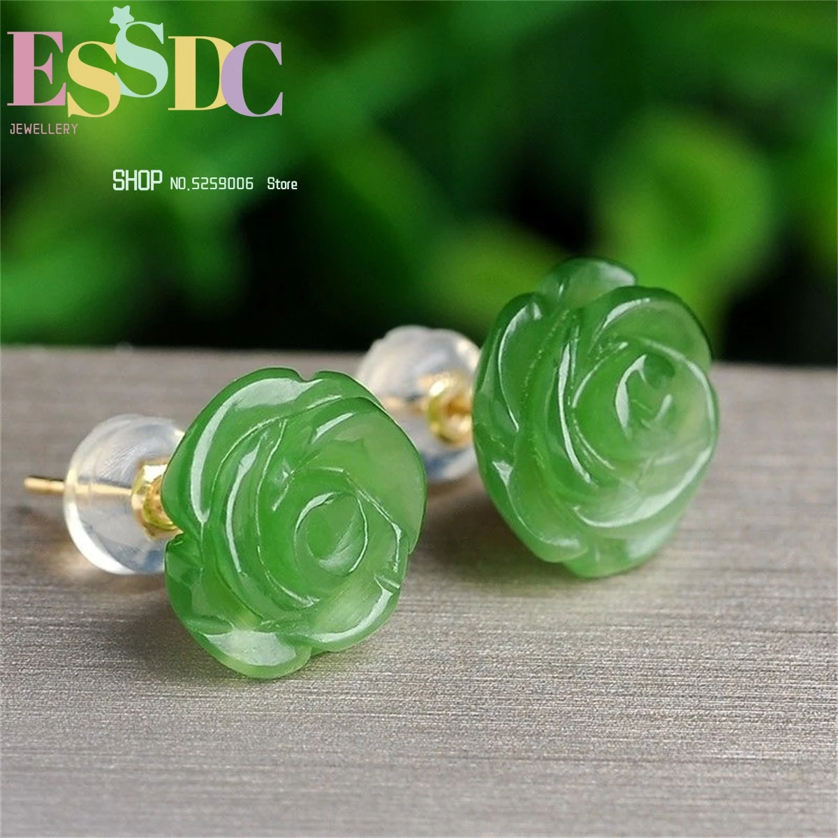 Wholesale Authentic Hetian Jade Jasper Rose Flower Earrings Grandmother Green Female Inlaid Fashion Gifts ExquisiteWomen's Style