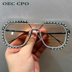 Diamonds Sunglasses Women 2024 New Luxury Rhinestone Unique Hand Fashion One Piece Sunglasses Female Oversized Glasses Eyewear
