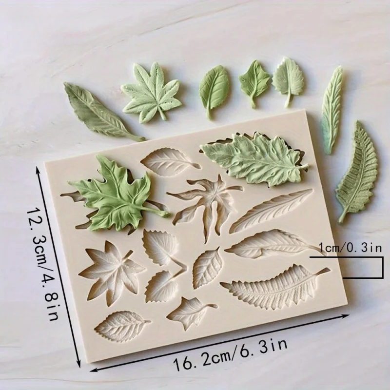 Molde de hojas de silicona 3D, herramienta y decoración DIY versátil con diseños de hojas realistas, accesorio para arte y manualidades, 1 ud.