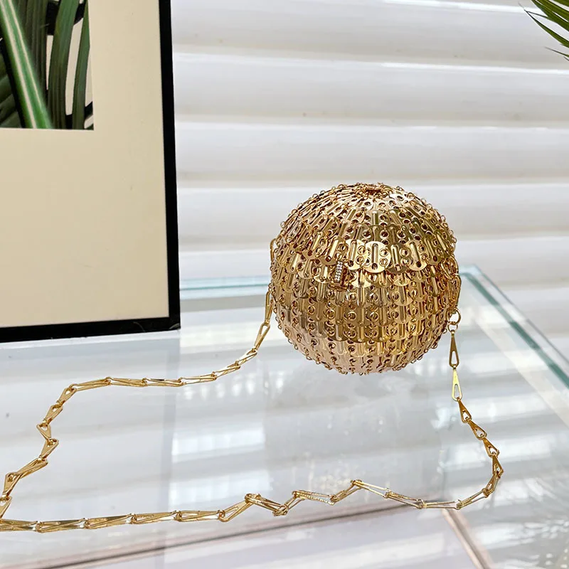 

Women Bags Metal Sequins Chain Woven Bag Ball Shape Hollow Evening Bags Clutch Travel Holiday Shoulder Bag Handbag